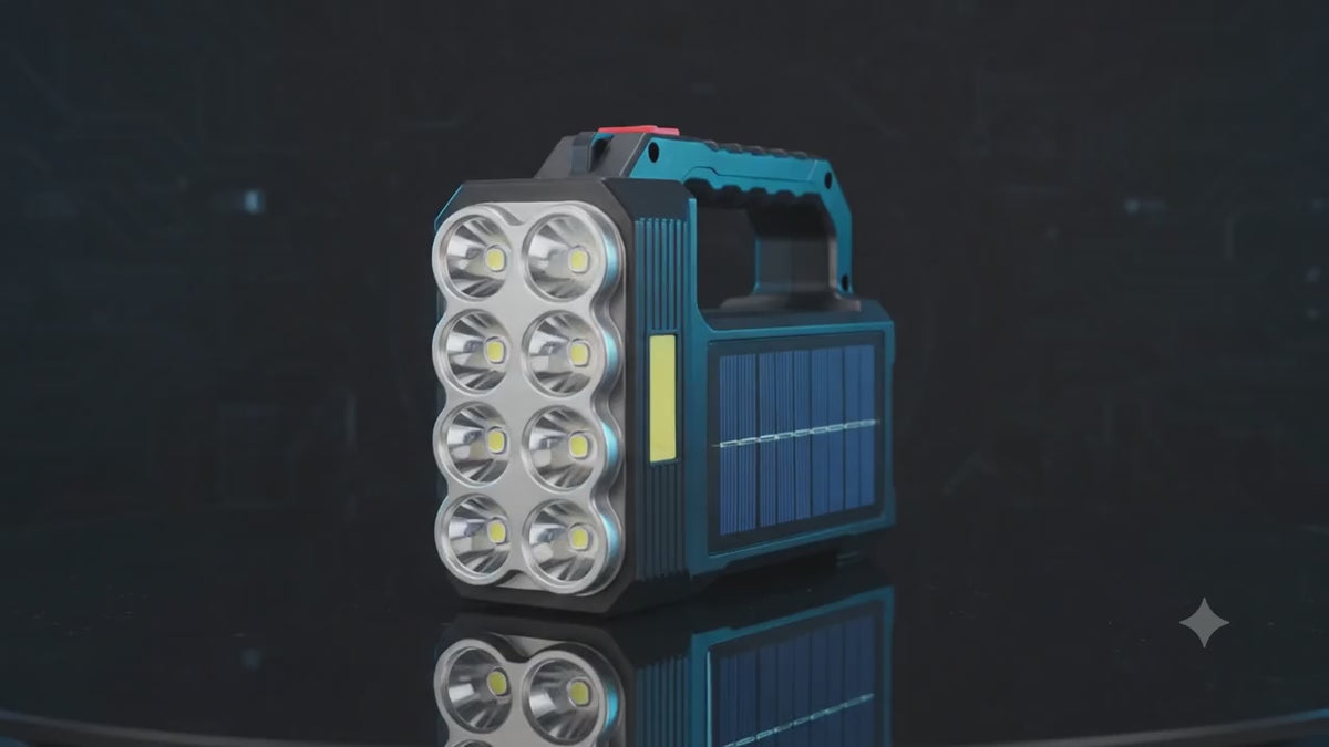 Solar Powered 8-LED Handheld Flashlight – Emergency Searchlight with COB Side Light, Rechargeable